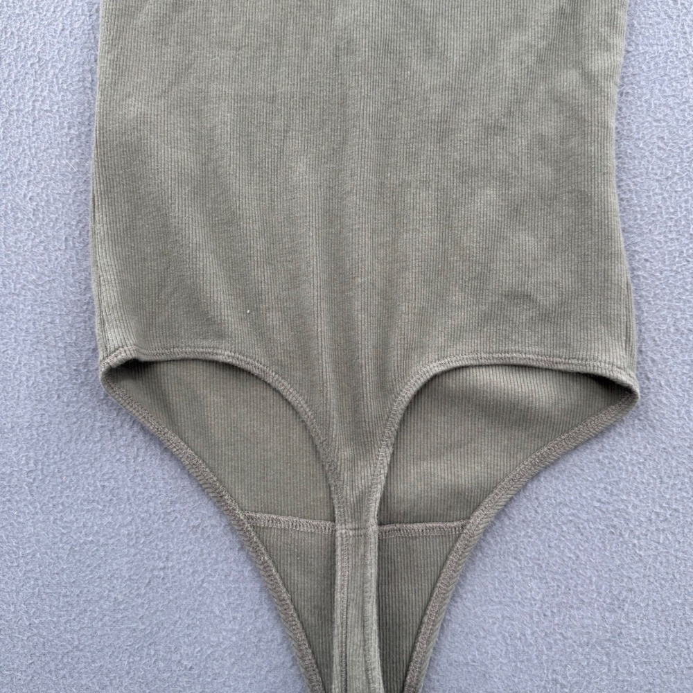 Abercrombie Henley Ribbed Thong Bodysuit S Olive Green Sleeveless V-Neck Boho - Picture 11 of 12